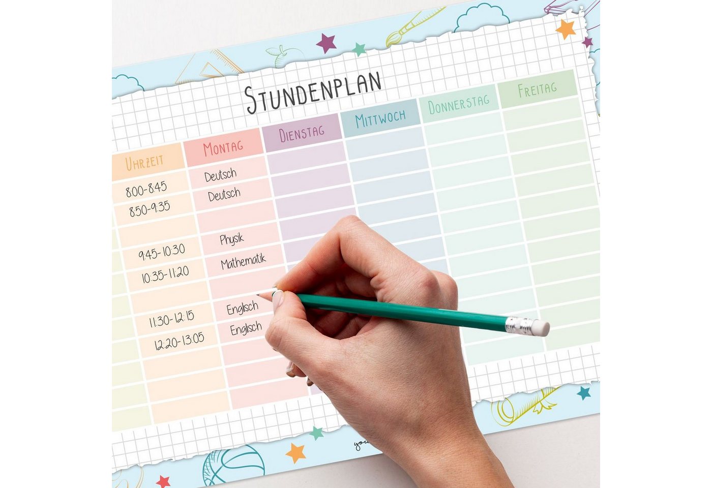 younikat Schülerkalender Stundenpläne in pastell Motiven, Papierblock mit 25 Blättern