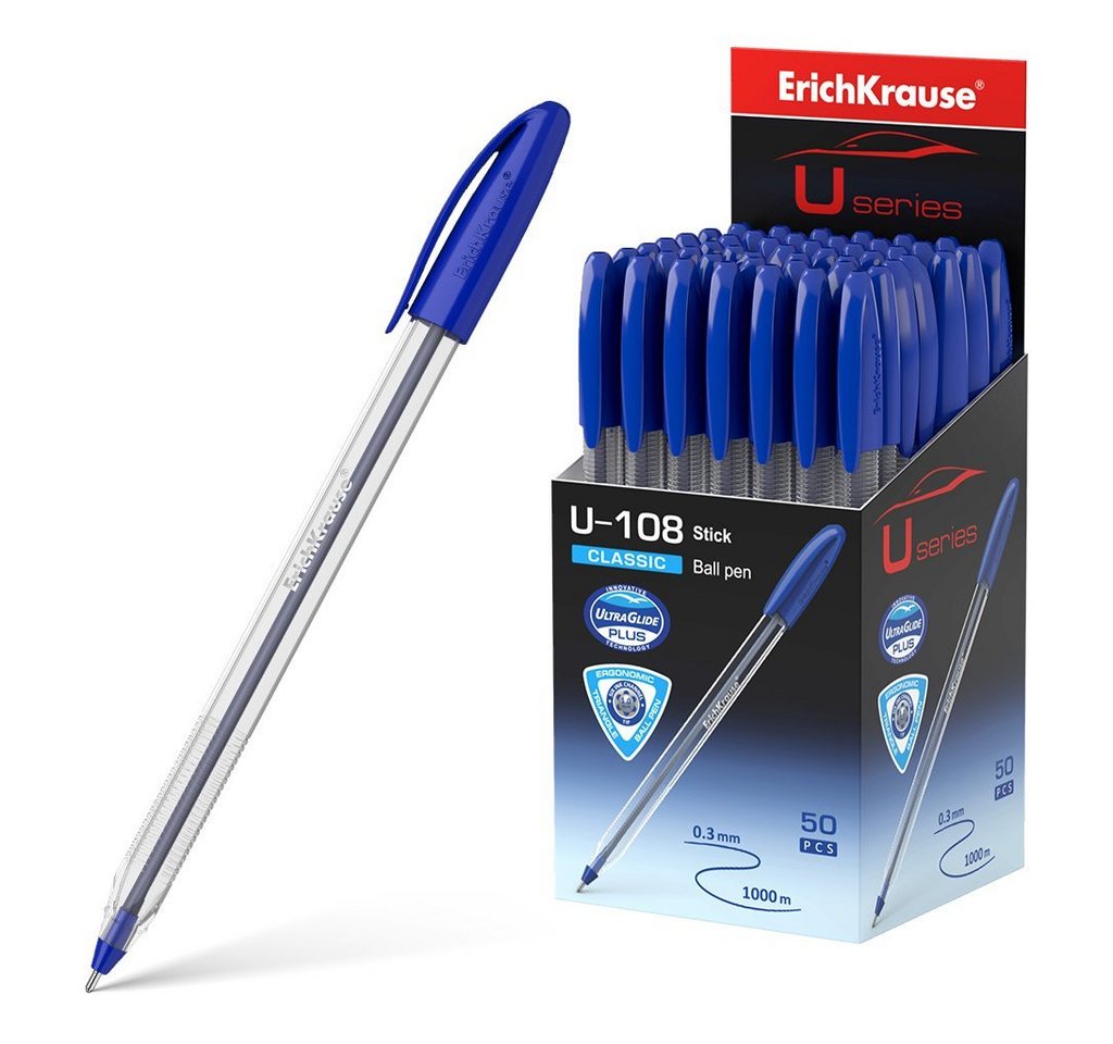 Erich Krause Kugelschreiber, Kugelschreiber U-108 Classic 0,3mm 50er Pack Blau