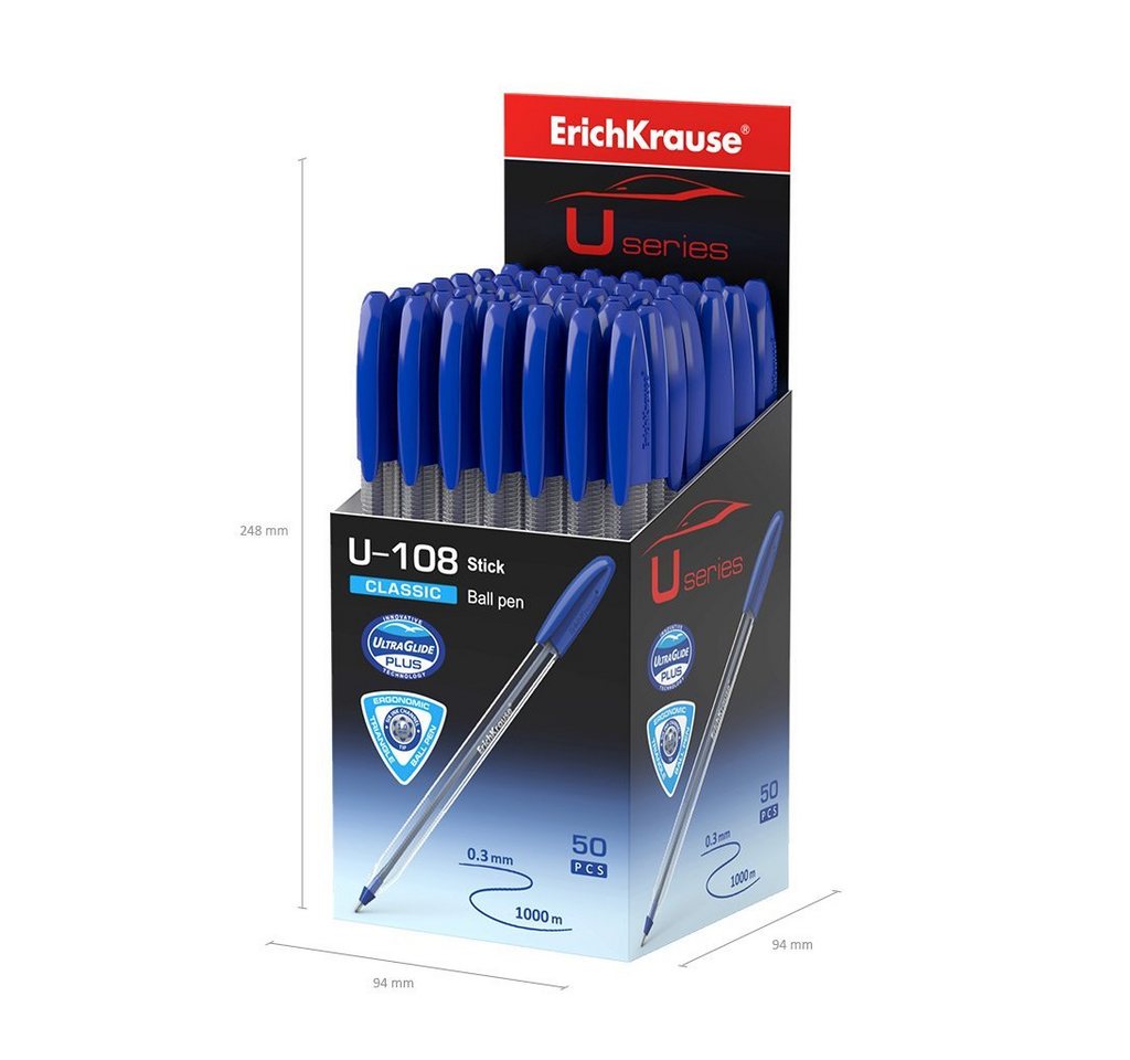 Erich Krause Kugelschreiber, Kugelschreiber U-108 Classic 0,3mm 50er Pack Blau Bild 3