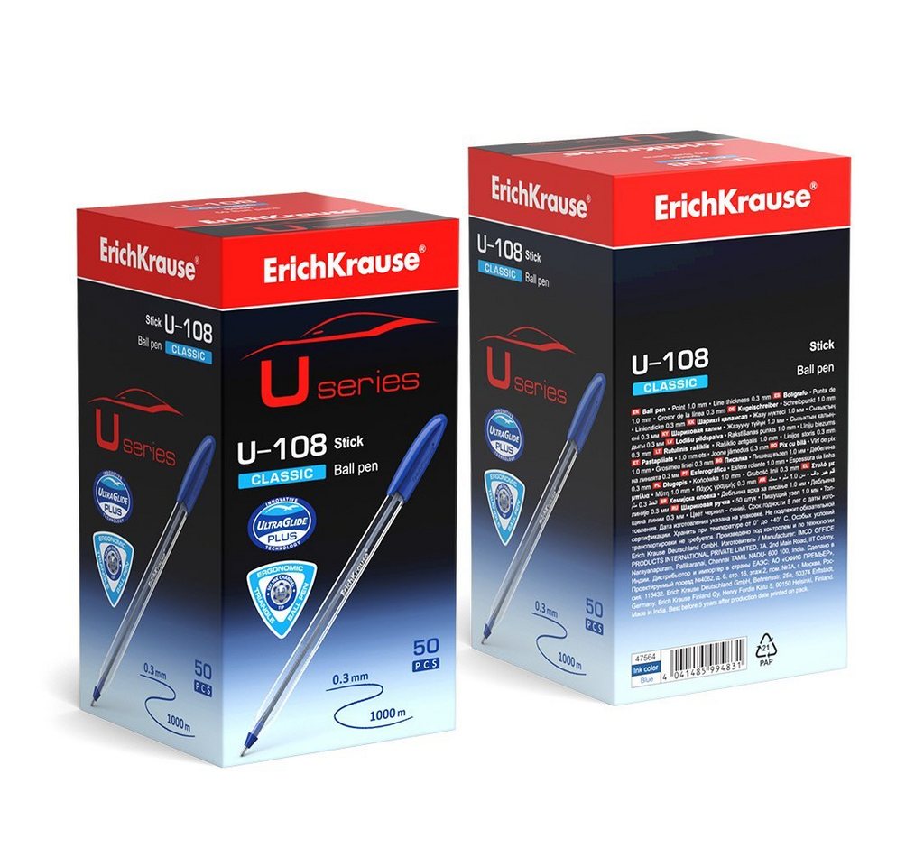 Erich Krause Kugelschreiber, Kugelschreiber U-108 Classic 0,3mm 50er Pack Blau Bild 4