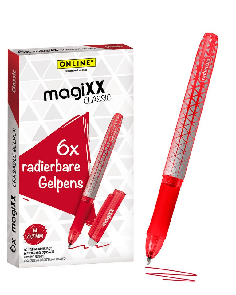 Online Pen Tintenroller magiXX Classic, (6x radierbare Gelschreiber rot, ergonomisches Griffstück), Gelpens für Schüler, Studenten, Büro Bild 3
