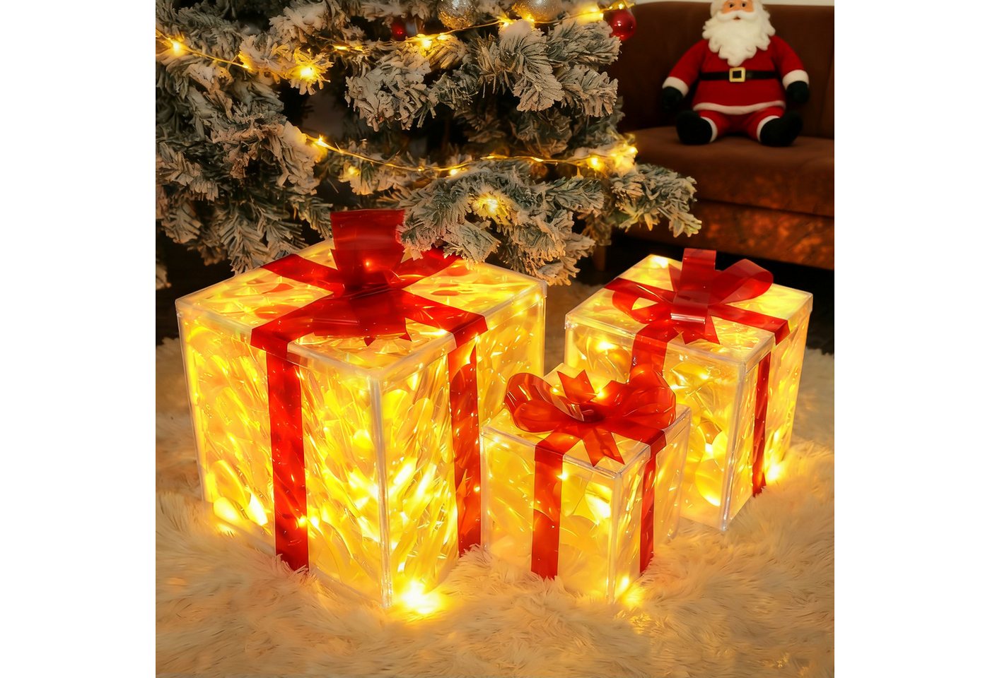 ZMH LED Dekolicht Weihnachtsfigur 3 Set Geschenkbox, Leuchtfiguren für Weihnachtsdeko, Augenschutz, Einfache Installtion, LED fest integriert, 3000K, mit Fernbedienung Innen Weihnachtsbeleuchtung 50 LEDs Batterie Bild 5