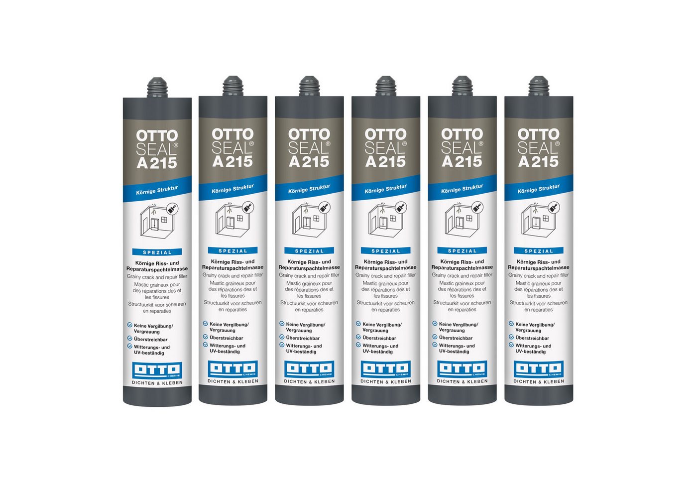 OTTO-Chemie Reparaturmasse OTTOSEAL A215 Premium-Acryl-Dichtstoff C01 weiß mit Struktur, gebrauchsfertig, (6-tlg), Körnige Struktur, Überstreichbar, Gute UV-Beständigkeit Bild 2
