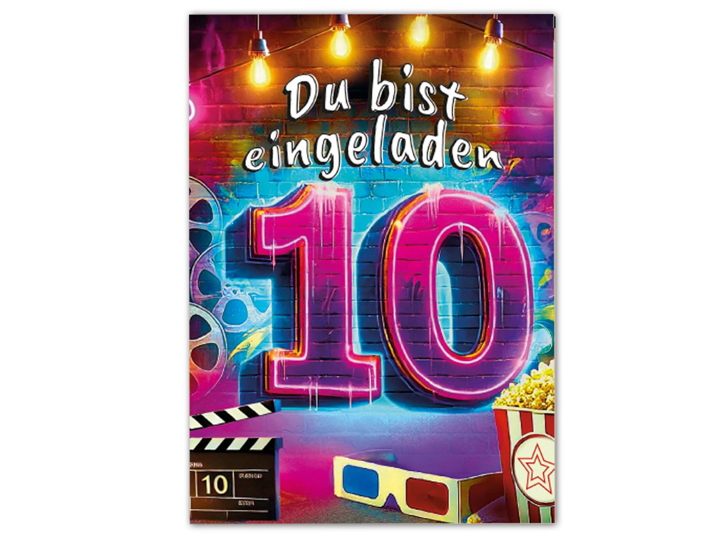 LIMONIA Einladungskarten Kino Party zum 10. Kindergeburtstag Einladungen Cinema Graffiti Karten, Einladungen zum zehnten Geburtstag Kino Theater