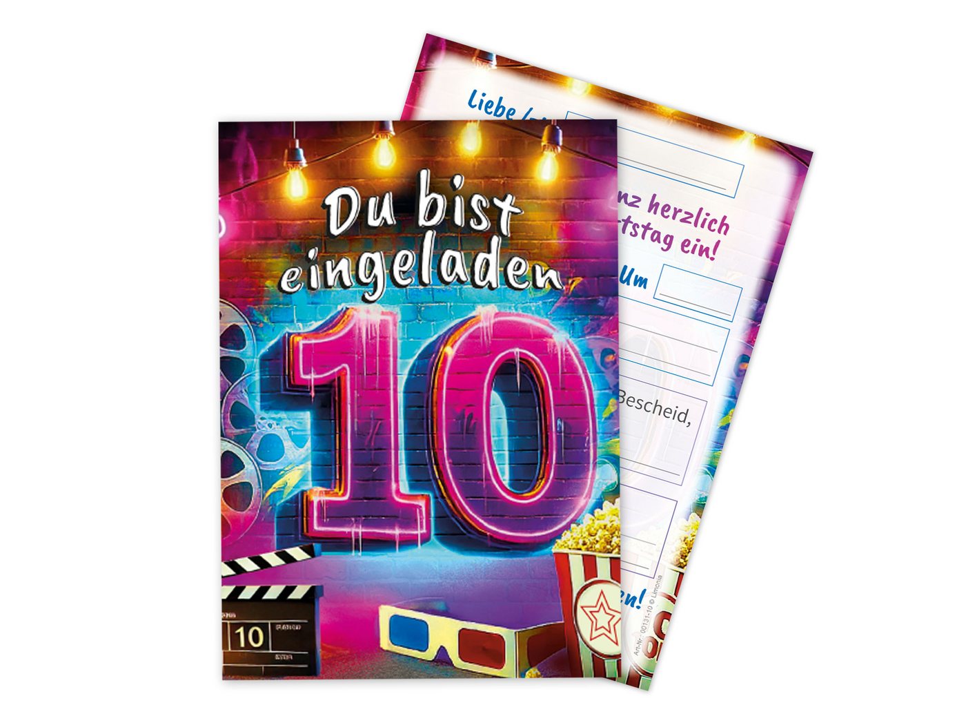LIMONIA Einladungskarten Kino Party zum 10. Kindergeburtstag Einladungen Cinema Graffiti Karten, Einladungen zum zehnten Geburtstag Kino Theater Bild 3