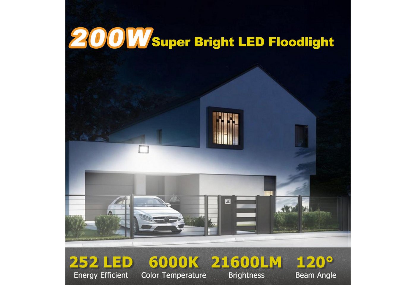 POPOLIC Flutlichtstrahler LED Flutlicht Strahler, Außenstrahler, IP66 Wasserdicht, 200W, 120° Abstrahlwinkel, Kaltweiß (6000K), Scheinwerfer Licht für Garten, Garage, Hof oder Hote Bild 2