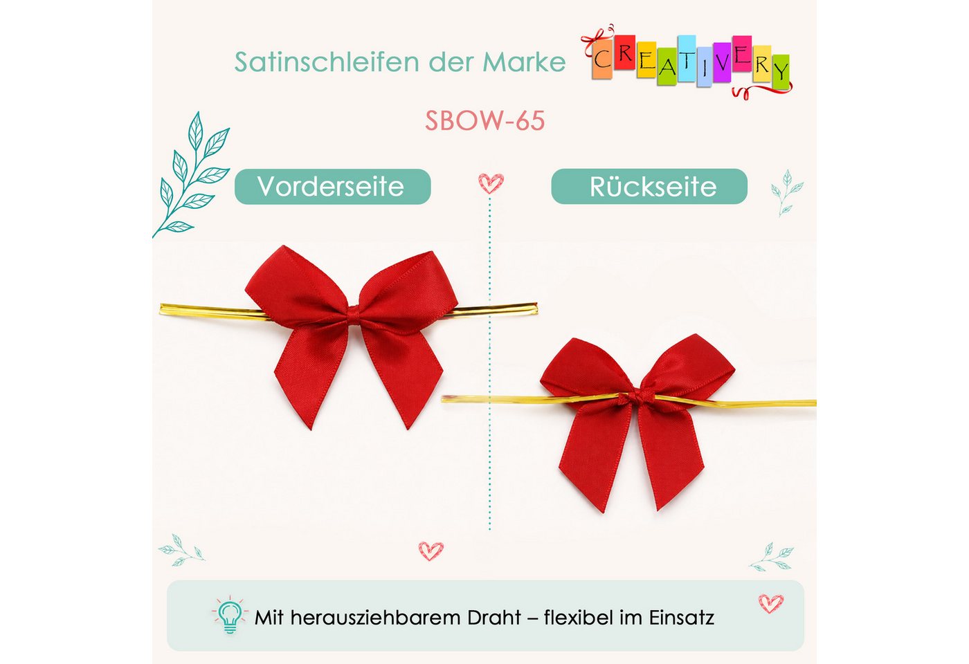Creativery Streudeko, Satinschleifen 5cm mit entfernbarem Draht 10 Stück Silber Grau Bild 3