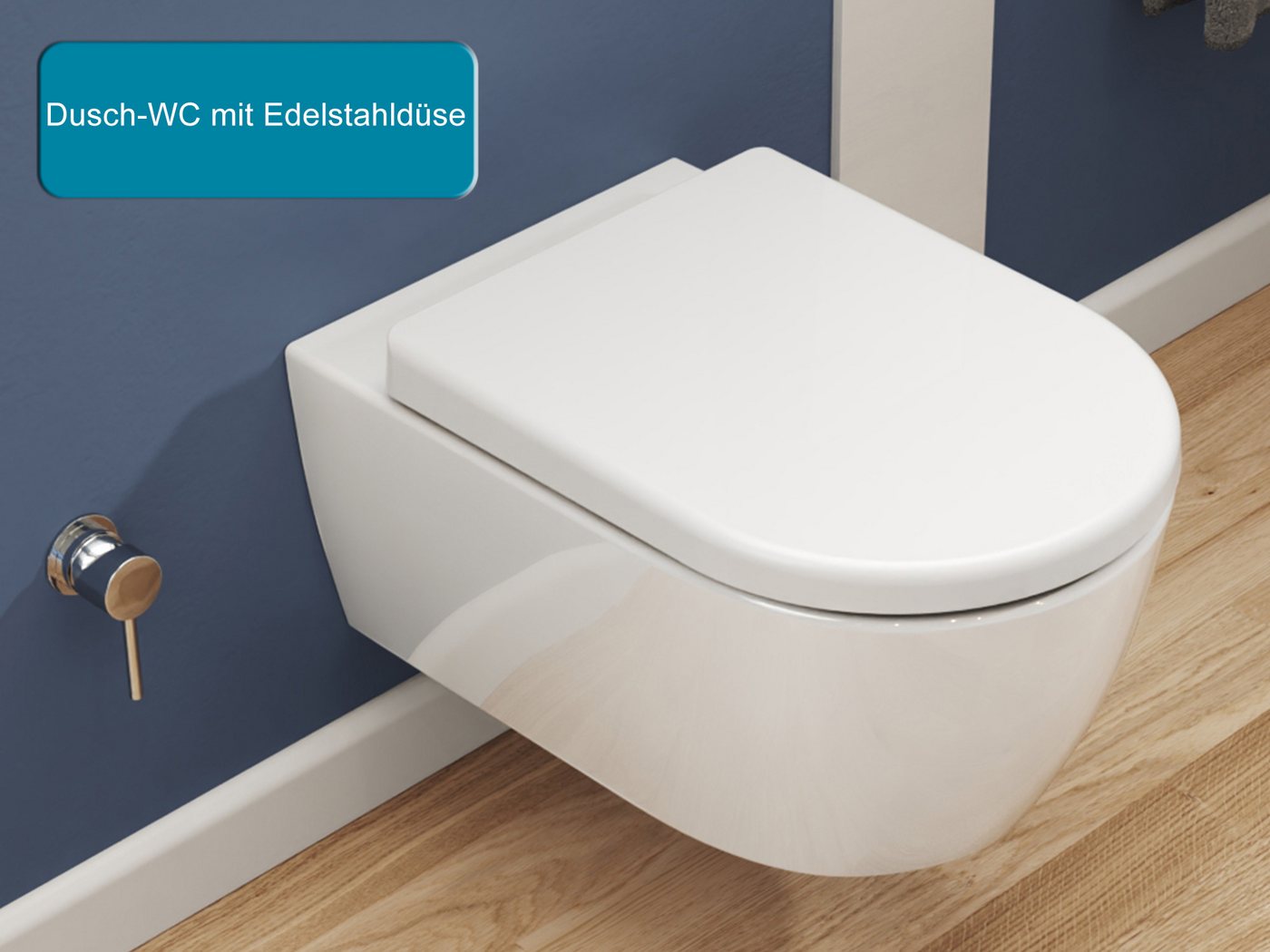 SSWW Dusch-WC mit Softclose WC-Sitz Tiefspül-WC spülrandloses WC Taharat, wandhängend, Abgang waagerecht, WC-Set