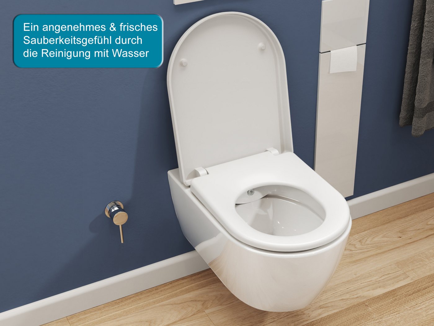 SSWW Dusch-WC mit Softclose WC-Sitz Tiefspül-WC spülrandloses WC Taharat, wandhängend, Abgang waagerecht, WC-Set Bild 3