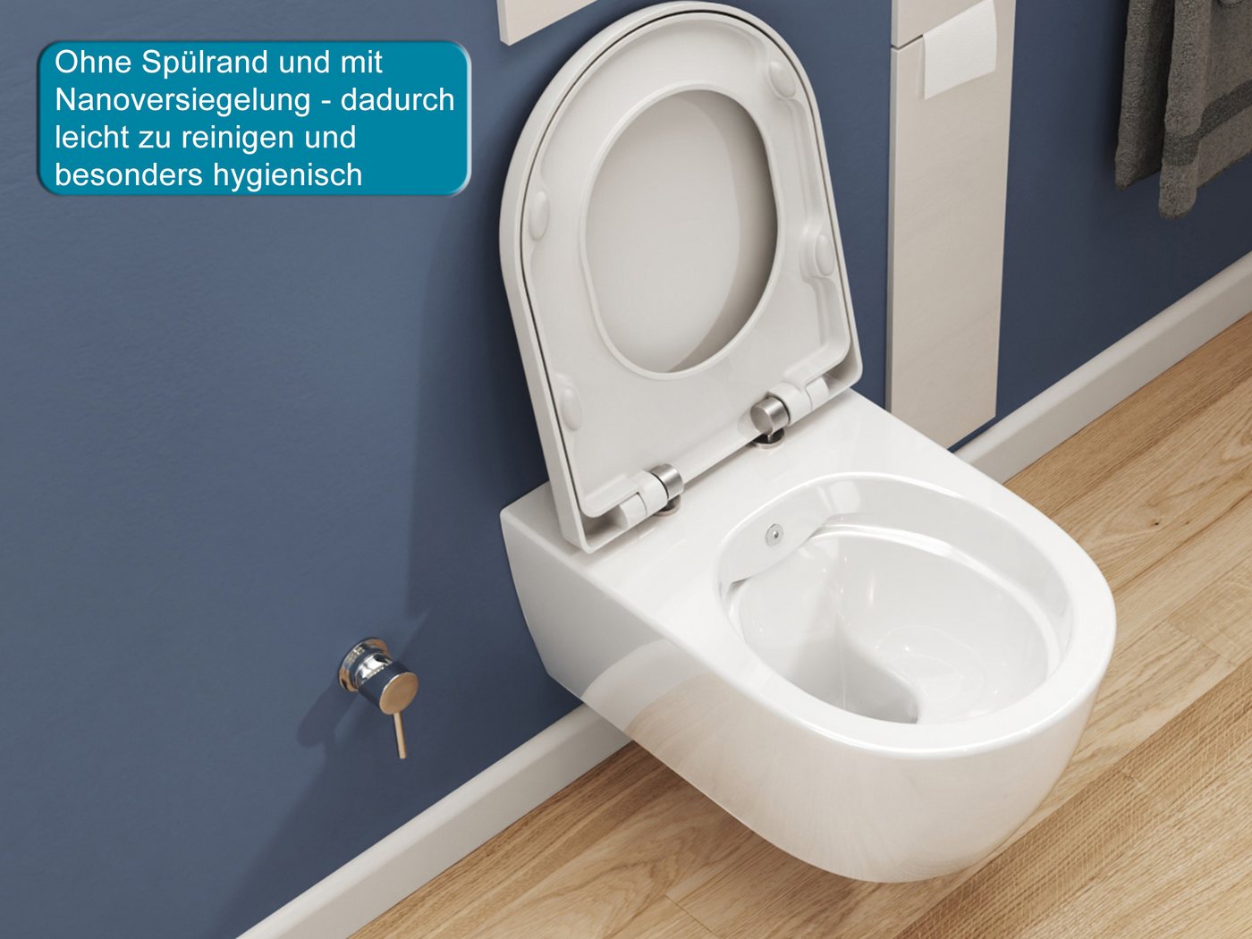 SSWW Dusch-WC mit Softclose WC-Sitz Tiefspül-WC spülrandloses WC Taharat, wandhängend, Abgang waagerecht, WC-Set Bild 5