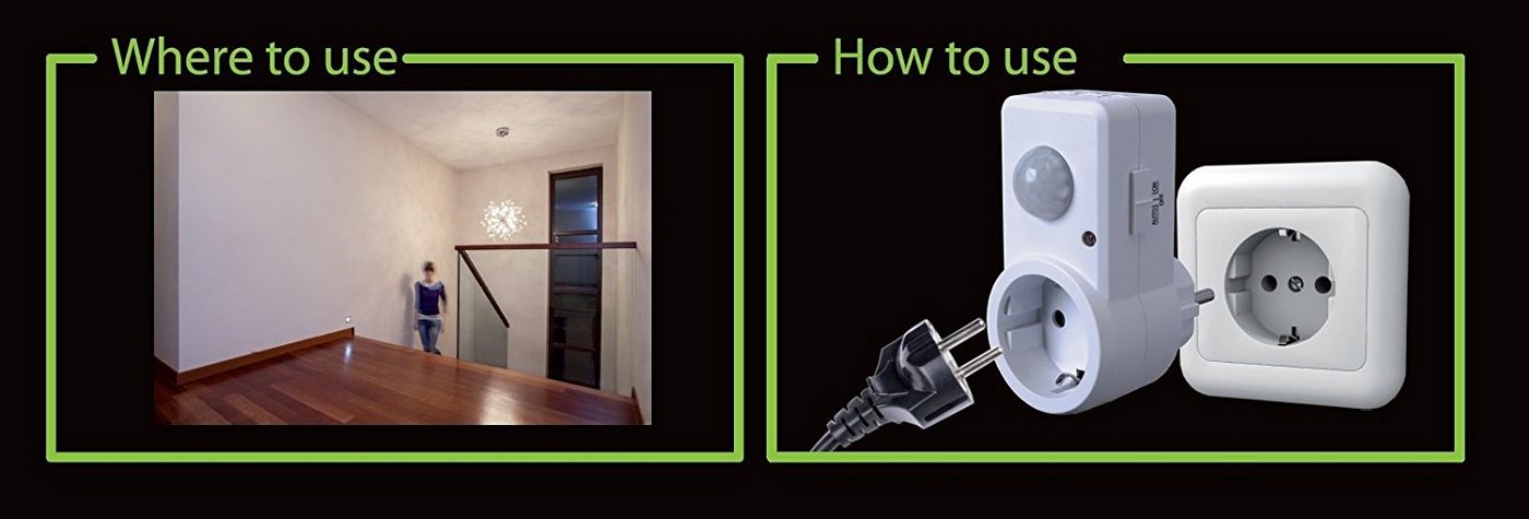 smartwares Steckdosenschalter Plug-In ES360P Stecker Zwischenschalter mit Infrarotsensor, 120°, 1-St.