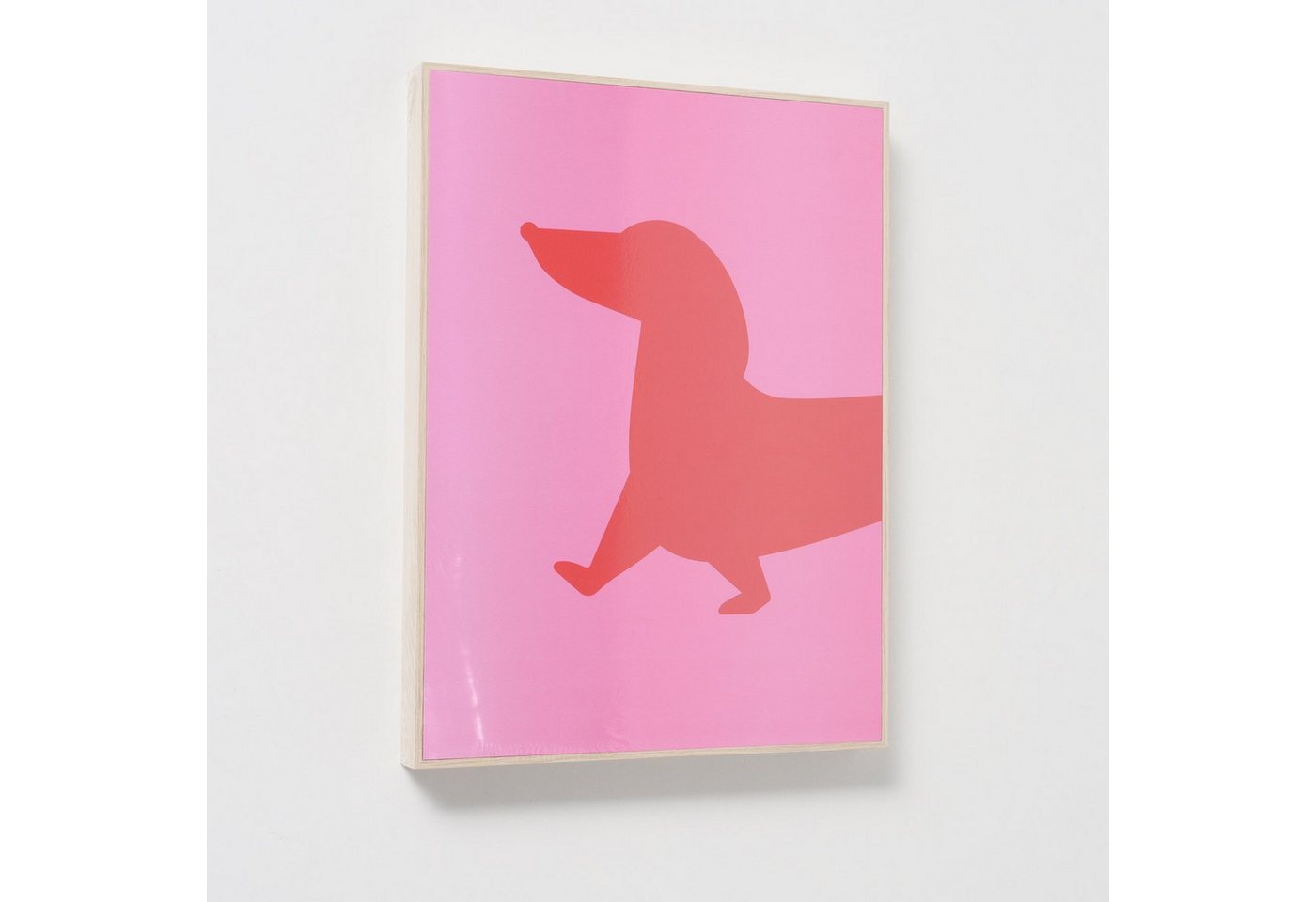 MF Bild mit Rahmen 2-teiliges Dackel Wandbild auf Holz Kunstdruck in Rot und Pink, (2 St)