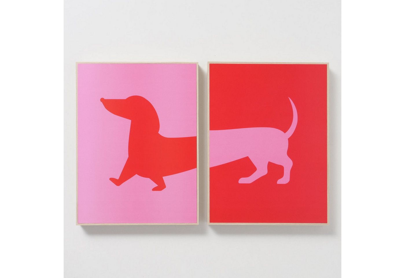 MF Bild mit Rahmen 2-teiliges Dackel Wandbild auf Holz Kunstdruck in Rot und Pink, (2 St) Bild 4