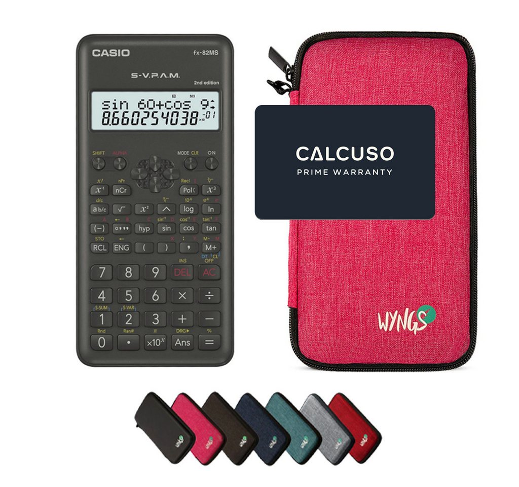 CASIO Taschenrechner fx-82MS 2nd edition inkl. WYNGS Schutztasche Pink