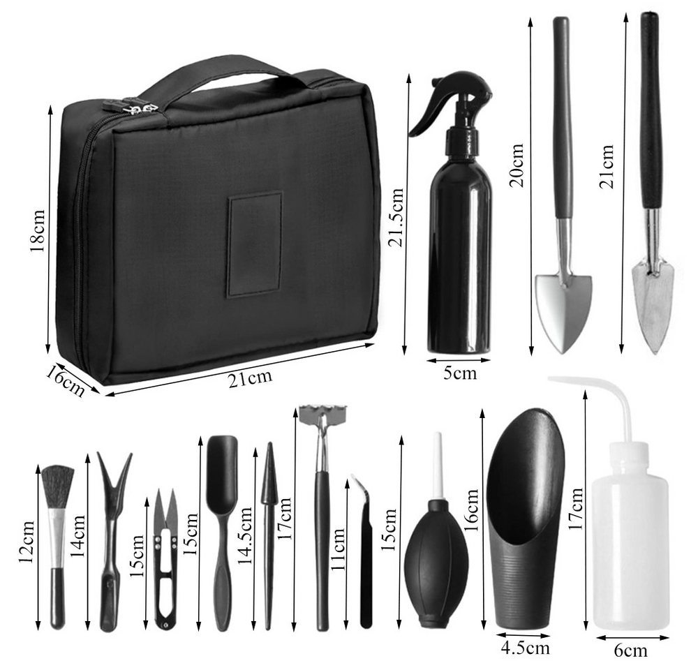 AFKSMILE Gartenpflege-Set 13-teilige Gartengeräte-Set,Pflanzenpflege-Set mit Aufbewahrungstasche, Mini-Gartengeräte-Set für Zimmerpflanzen, Professionelle Bonsai-Zucht