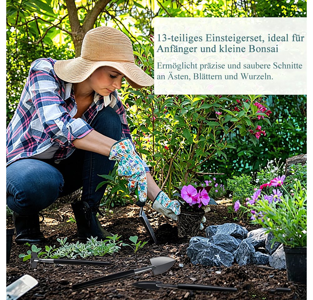 AFKSMILE Gartenpflege-Set 13-teilige Gartengeräte-Set,Pflanzenpflege-Set mit Aufbewahrungstasche, Mini-Gartengeräte-Set für Zimmerpflanzen, Professionelle Bonsai-Zucht Bild 2