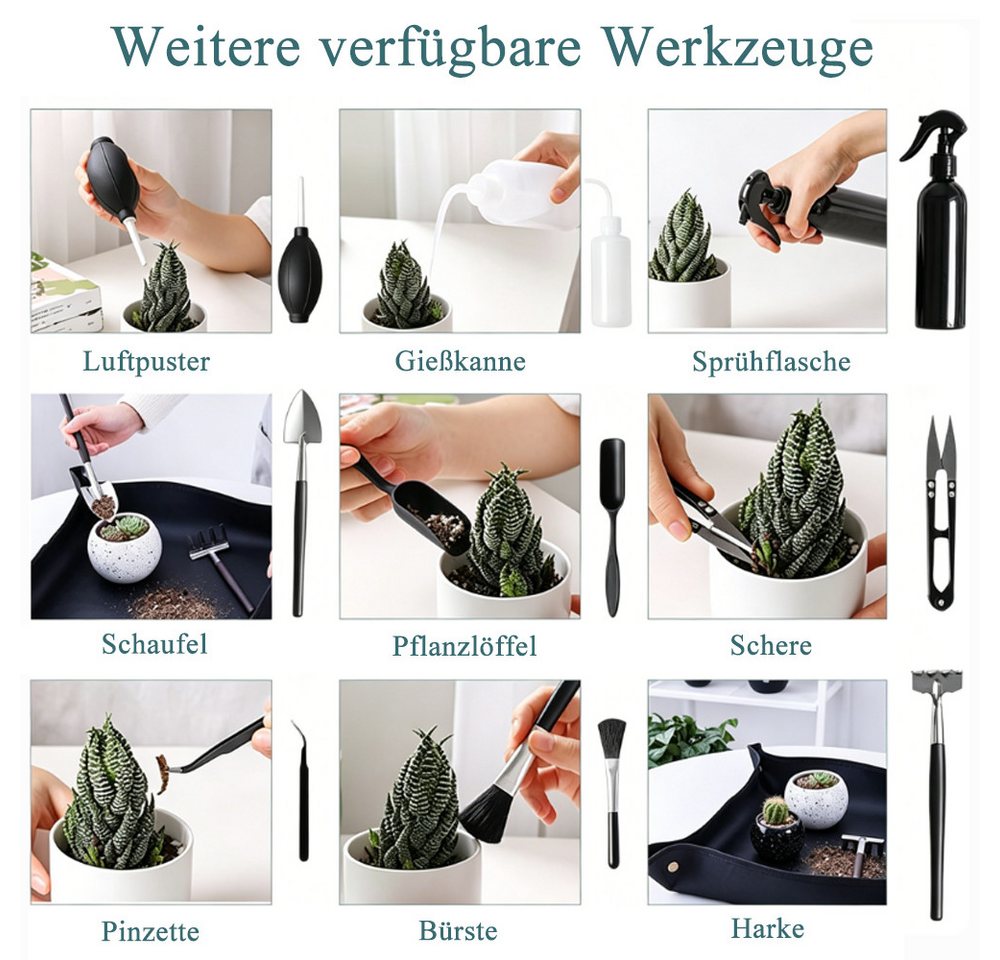 AFKSMILE Gartenpflege-Set 13-teilige Gartengeräte-Set,Pflanzenpflege-Set mit Aufbewahrungstasche, Mini-Gartengeräte-Set für Zimmerpflanzen, Professionelle Bonsai-Zucht Bild 4
