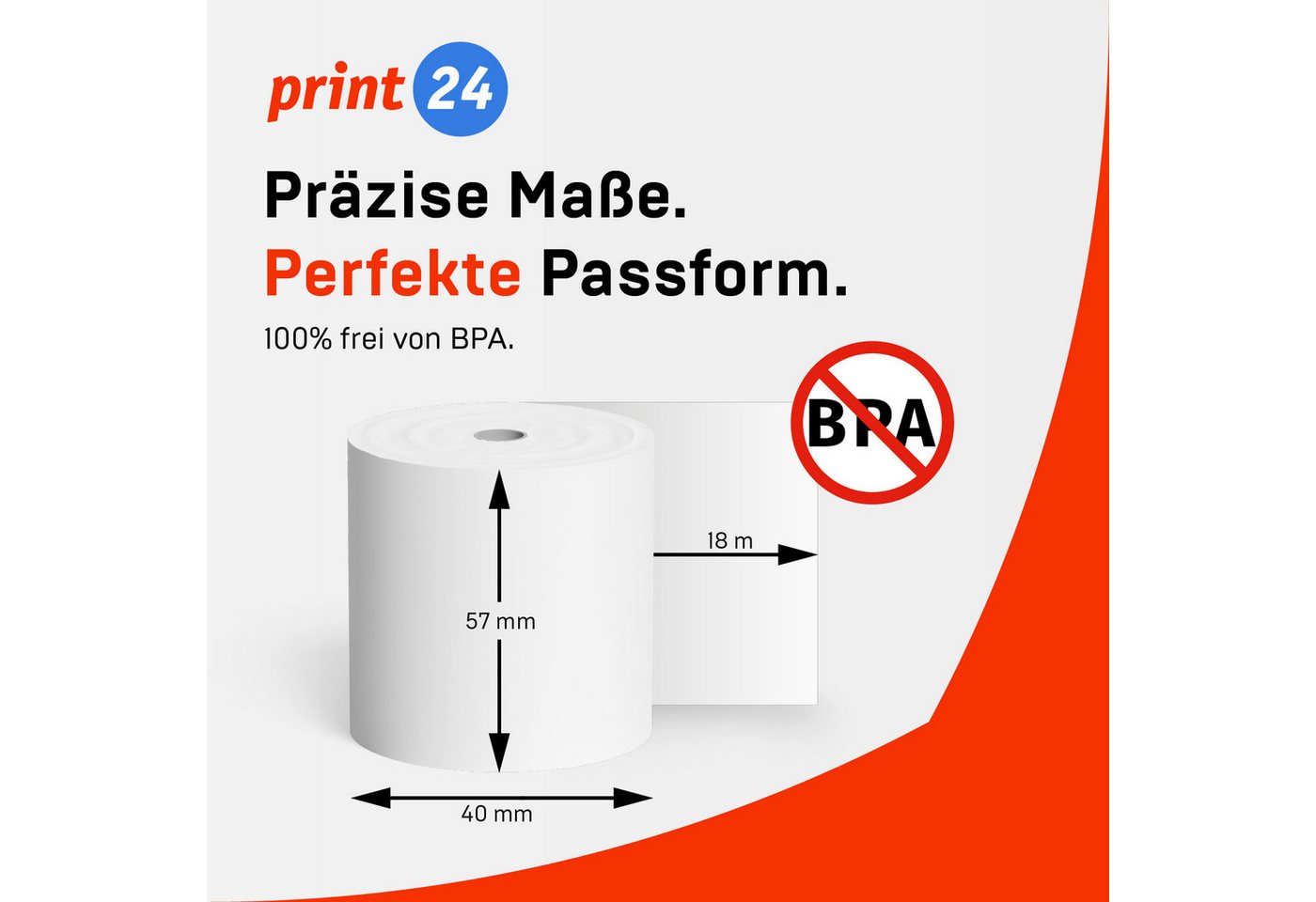 print24 Endlospapier Thermorollen, 57 x 40 x 12mm, 18m, PEFC, Für EPSON, IBM, u.v.m., PEFC-Zertifikat (GFA-PEFC-COC-500582) Bild 2