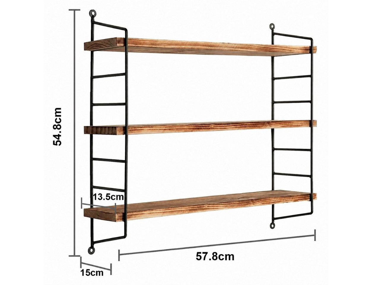 GLIESE POWER Wandregal 3-stufig – 57,8x22,5 cm, Stahl, stabil & stilvoll für Wohnzimmer, 17-tlg., Platzsparend, 5 kg Tragkraft, Massivholz & Metall – vielseitig. Bild 4