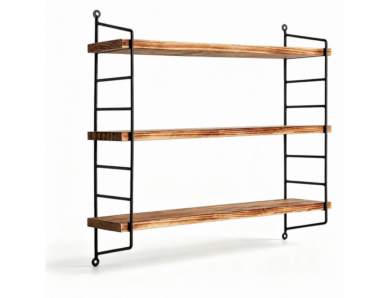 GLIESE POWER Wandregal 3-stufig – 57,8x22,5 cm, Stahl, stabil & stilvoll für Wohnzimmer, 17-tlg., Platzsparend, 5 kg Tragkraft, Massivholz & Metall – vielseitig. Bild 5