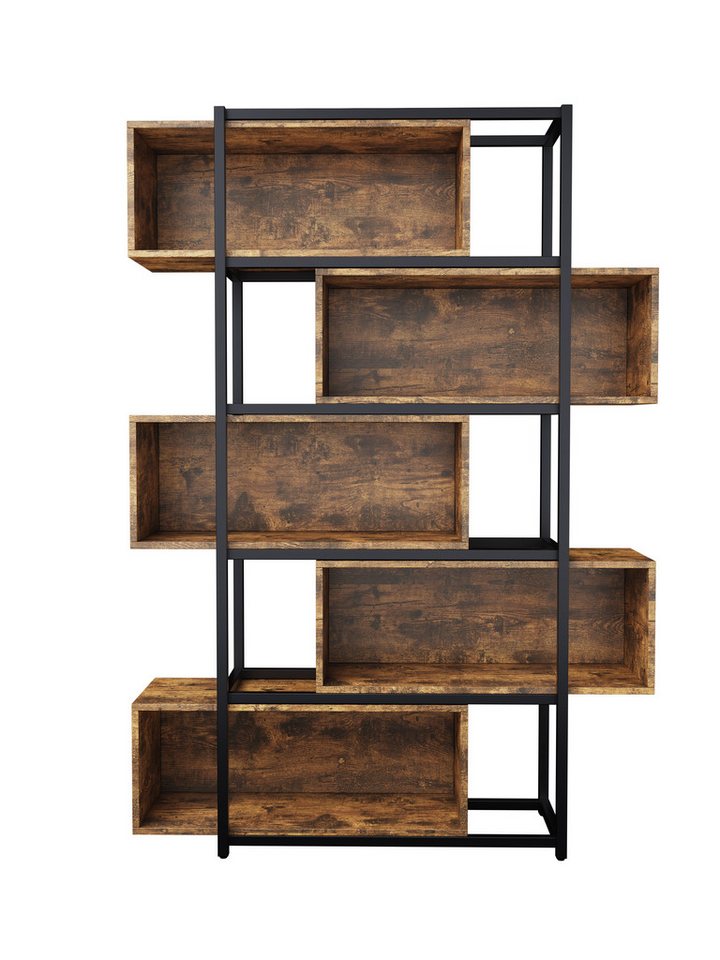 Flieks Bücherregal brauner Holzoptik, 5 verstellbare Fächer, 1-tlg., Standregal mit 5 Abnehmbaren Ebenen Büroregal Schrank, Stahlgestell