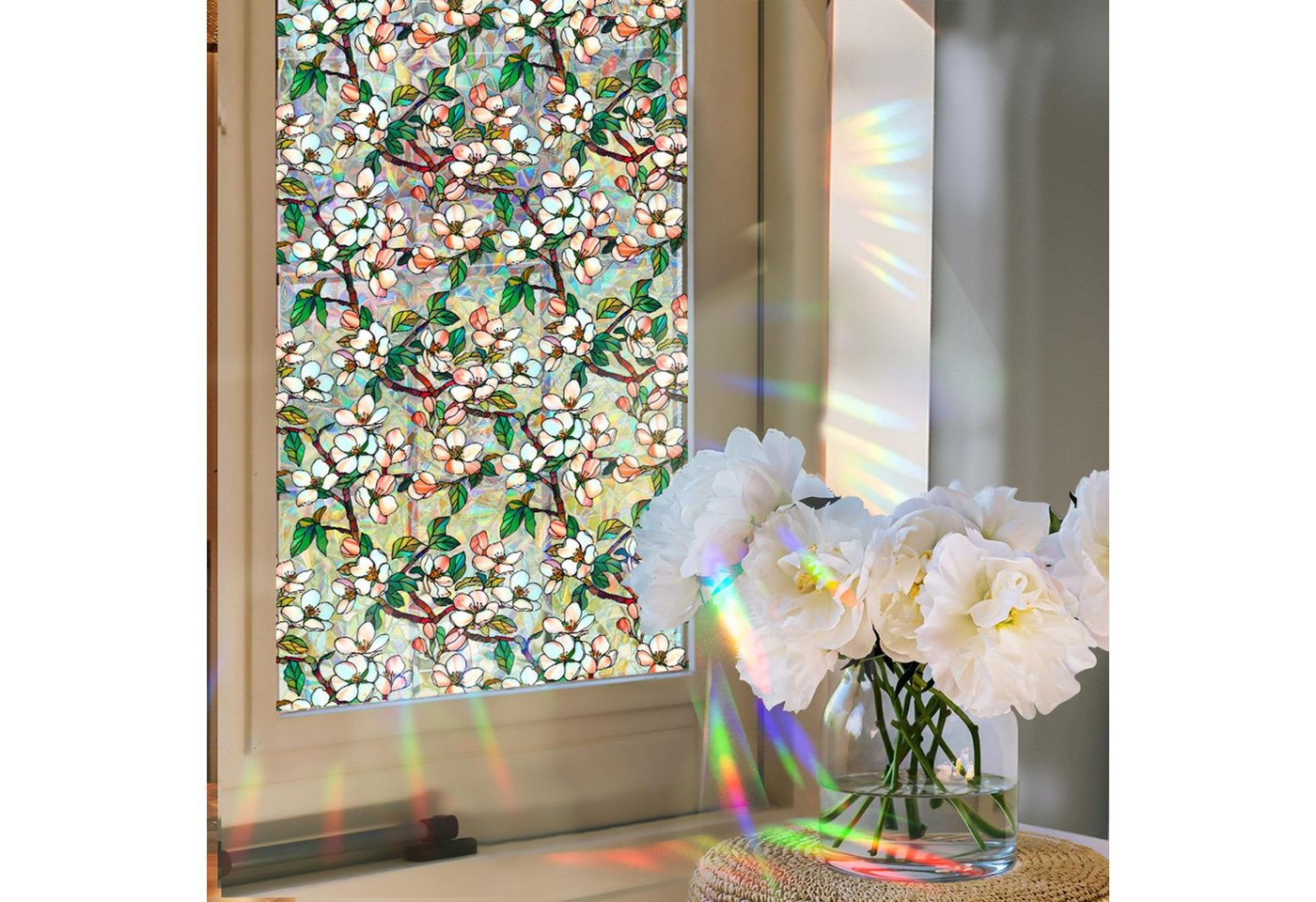 Coonoor Fensterfolie Regenbogen-Sichtschutzfolie für Fenster, dekorativer Fensteraufkleber, 3D-statische Buntglas-Hafttönung