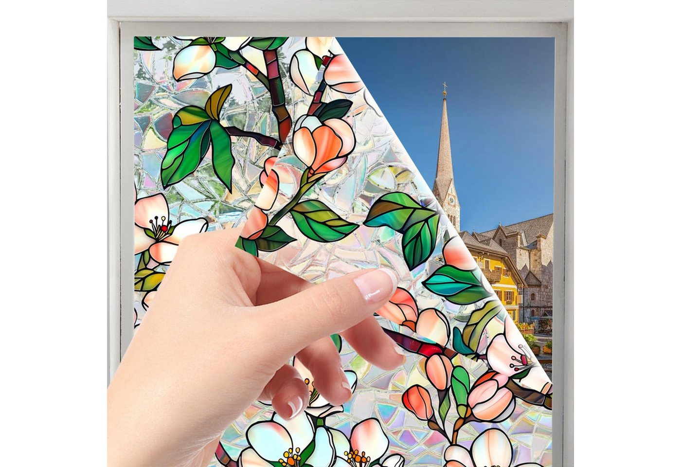 Coonoor Fensterfolie Regenbogen-Sichtschutzfolie für Fenster, dekorativer Fensteraufkleber, 3D-statische Buntglas-Hafttönung Bild 3