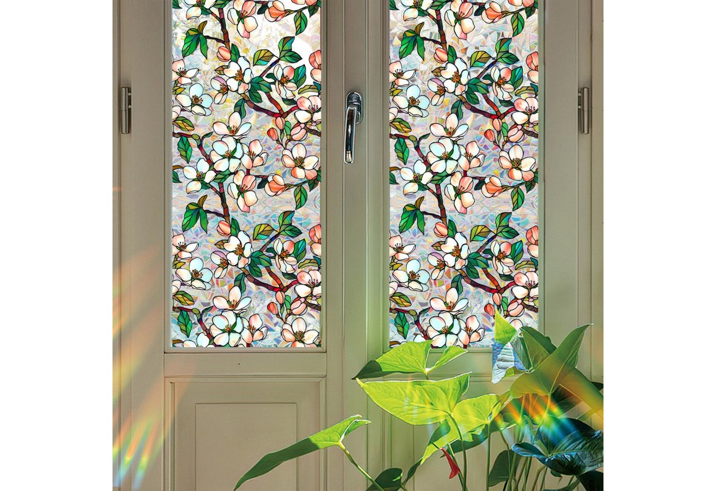 Coonoor Fensterfolie Regenbogen-Sichtschutzfolie für Fenster, dekorativer Fensteraufkleber, 3D-statische Buntglas-Hafttönung Bild 4