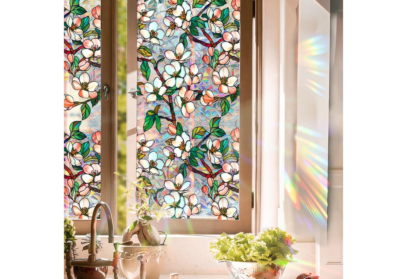 Coonoor Fensterfolie Regenbogen-Sichtschutzfolie für Fenster, dekorativer Fensteraufkleber, 3D-statische Buntglas-Hafttönung Bild 5