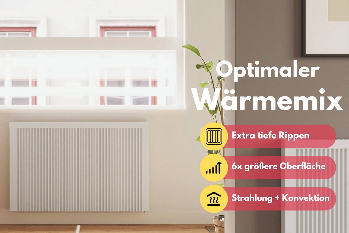 eVARMO Elektro-Heizkörper Paketset nach Wattzahl Flächenspeicherheizung areo smart, Digitales Thermostat mit LCD-Display und 4 Knöpfen
