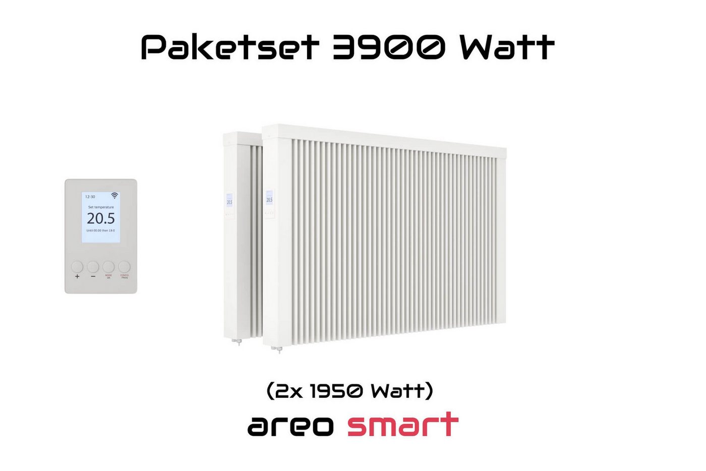 eVARMO Elektro-Heizkörper Paketset nach Wattzahl Flächenspeicherheizung areo smart, Digitales Thermostat mit LCD-Display und 4 Knöpfen Bild 5