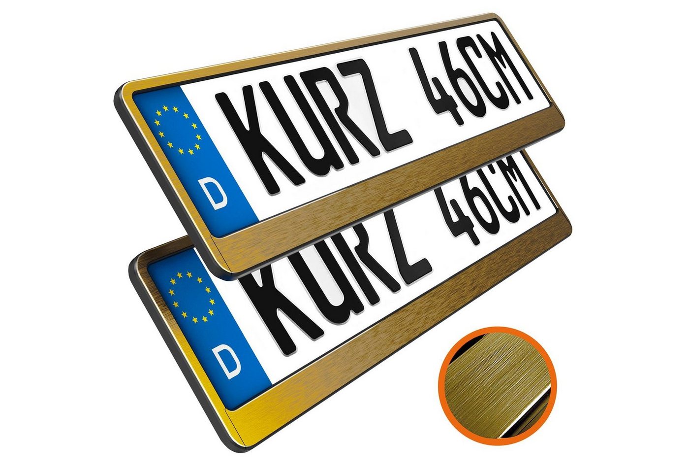 L & P Car Design Kennzeichenhalter für Auto 46 cm in Gold Chrom gebürstet für kurze Kennzeichen, (2 Stück) Bild 4