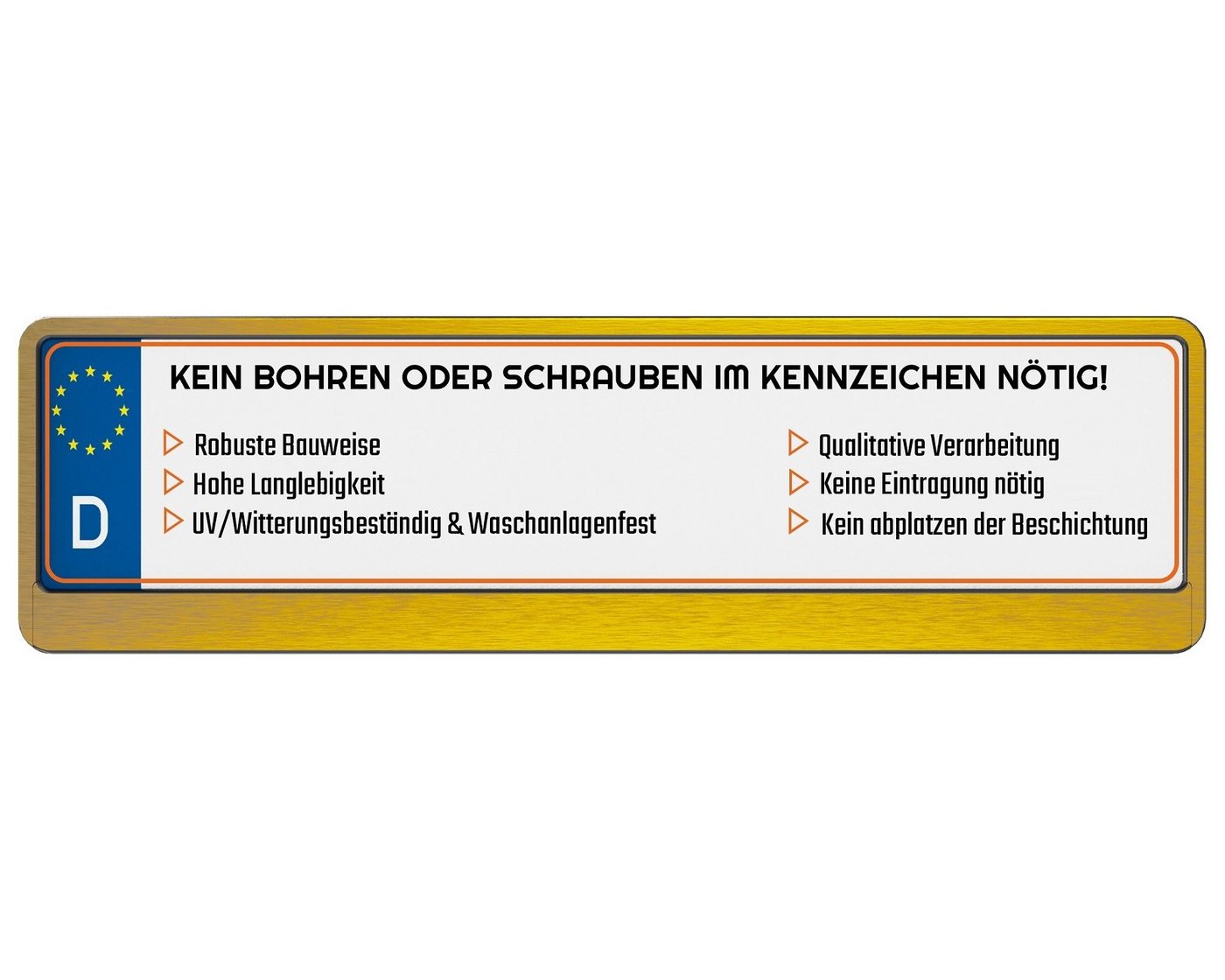 L & P Car Design Kennzeichenhalter für Auto 46 cm in Gold Chrom gebürstet für kurze Kennzeichen, (2 Stück) Bild 5