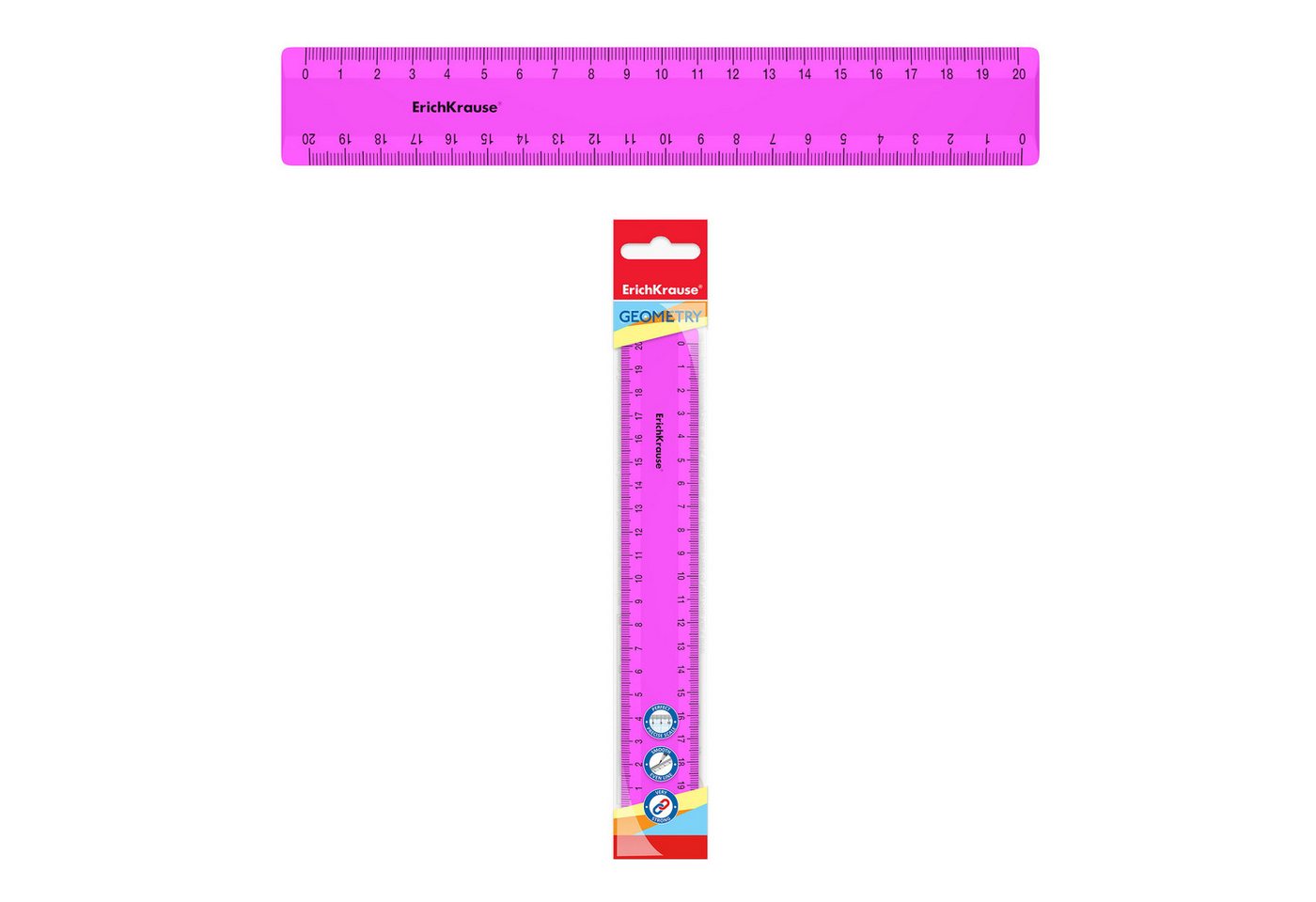 Erich Krause Lineal, Lineal 20cm doppelseitig Kunststoff 1 Stück Neon Pink Bild 2
