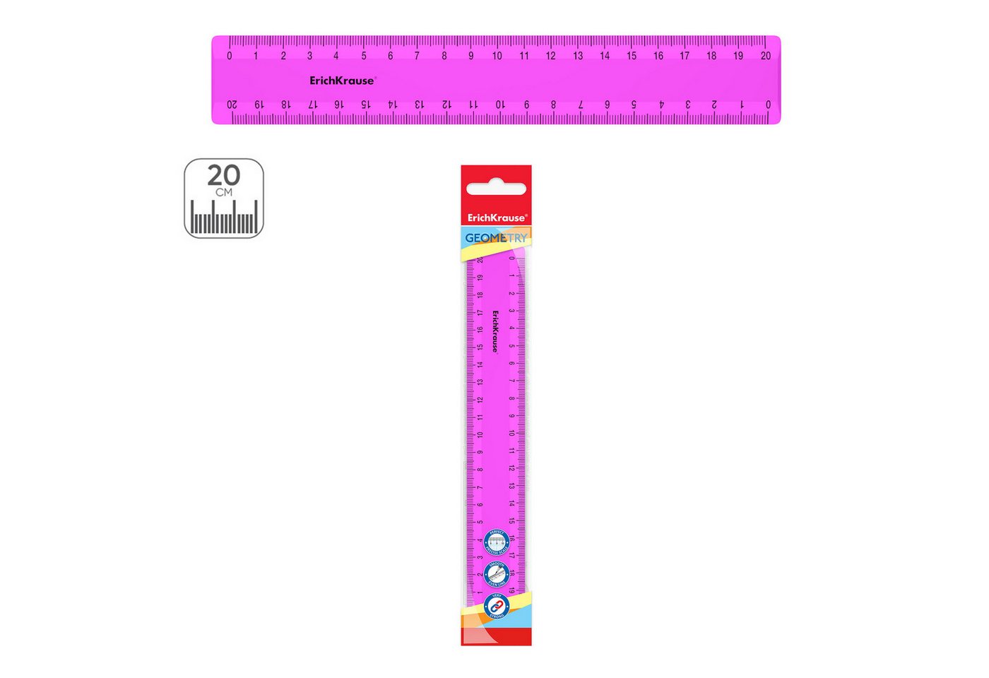 Erich Krause Lineal, Lineal 20cm doppelseitig Kunststoff 1 Stück Neon Pink Bild 3
