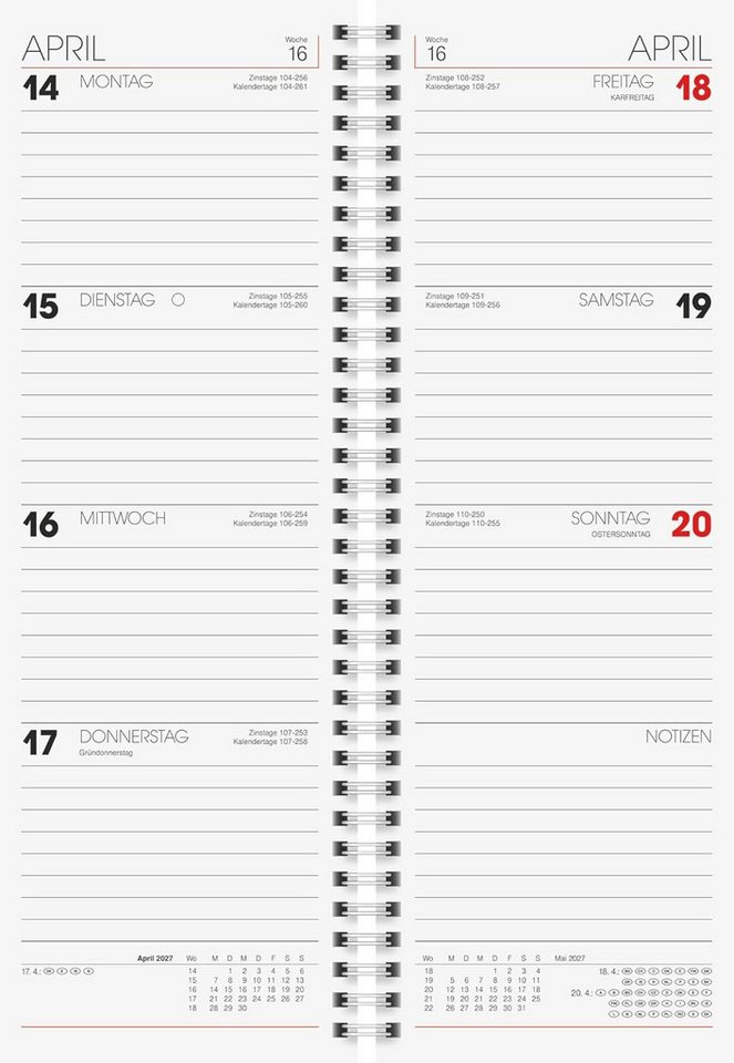 BRUNNEN Ringbuchkalender BRUNNEN Vormerkbuch Mod. 783 2027, 108×297 mm, Karton, blau