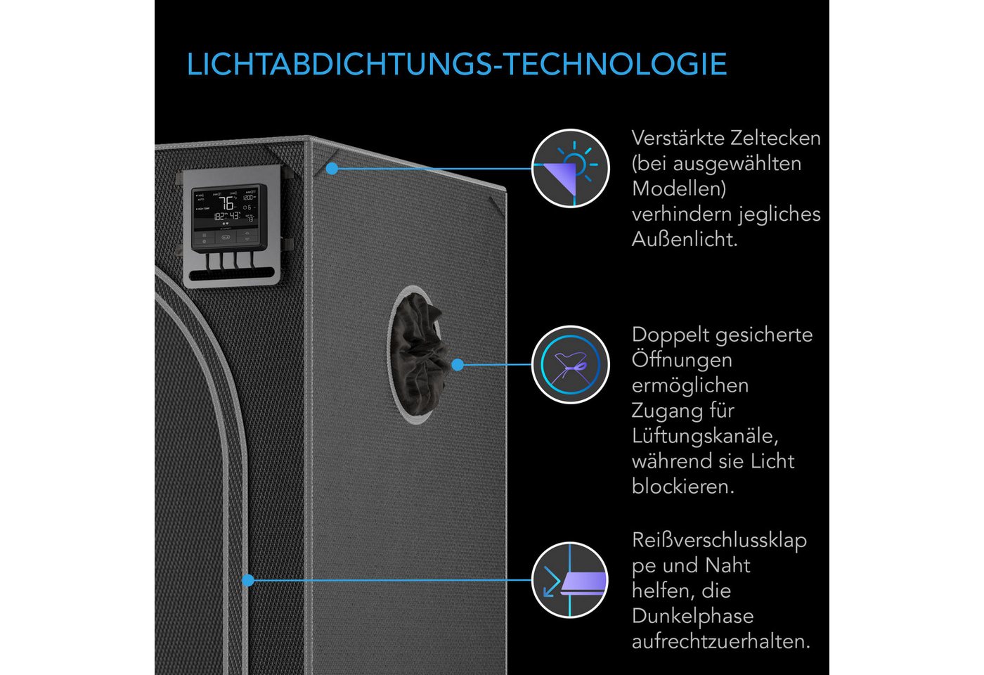 AC INFINITY Gewächshaus AC Infinity CLOUDLAB Advance Growzelt, BxTxH: 60 x 60 x 120 cm, BxLxH: 60 x 60 x 120 cm, CLOUDLAB 422 Gen 2 mit 2000D Mylar