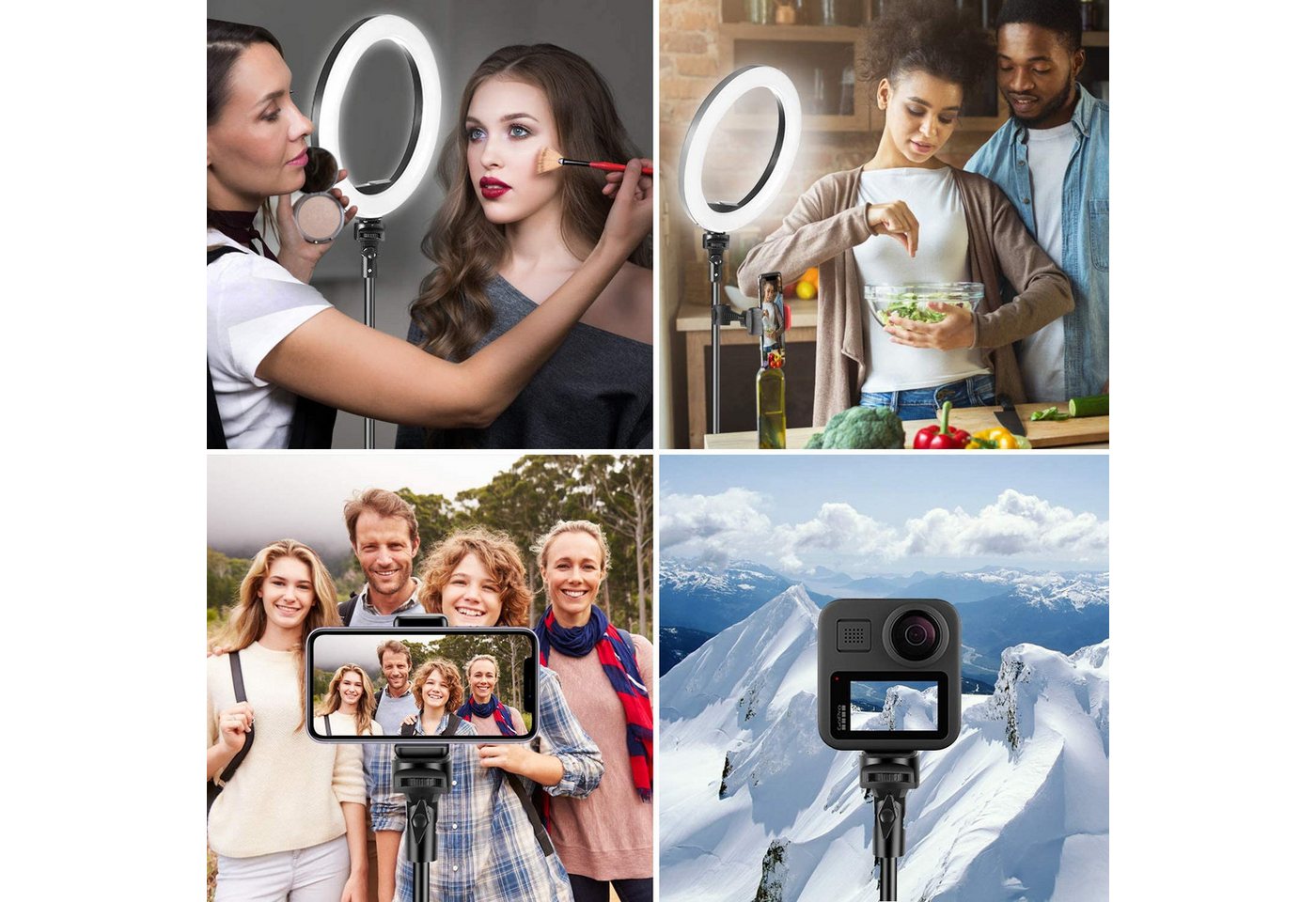 AIMAX Ringlicht 10 Zoll LED Ringlicht mit Stativ, Dimmbar 3 Lichtmodi 11 Helligkeiten, Handy & Tablet-Halter, Bluetooth Fernauslöser, Streaming und Make-up