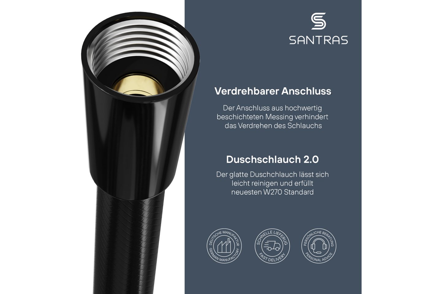 Santras Brauseschlauch Duschschlauch aus Kunststoff 1/2" in Schwarz (1,25, 1,50, 2,00 m) Bild 2