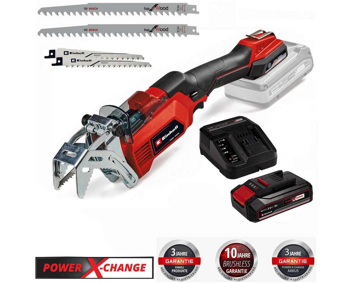 Einhell Akku-Säbelsäge Astsäge GE-GS 18 Li – 18 V & Akku 2,5 Ah + 2 Extra Sägeblätter Holz Bild 2