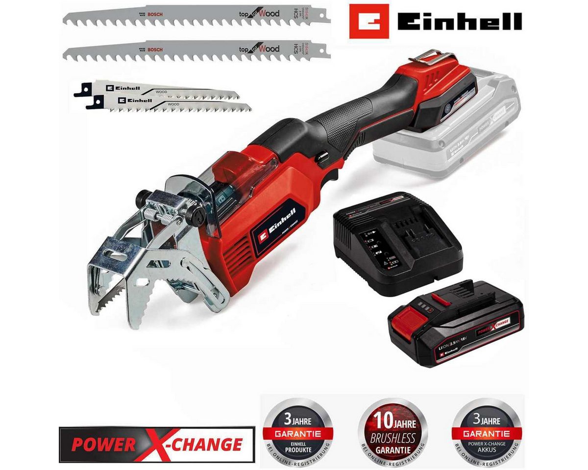 Einhell Akku-Säbelsäge Astsäge GE-GS 18 Li – 18 V & Akku 2,5 Ah + 2 Extra Sägeblätter Holz Bild 4