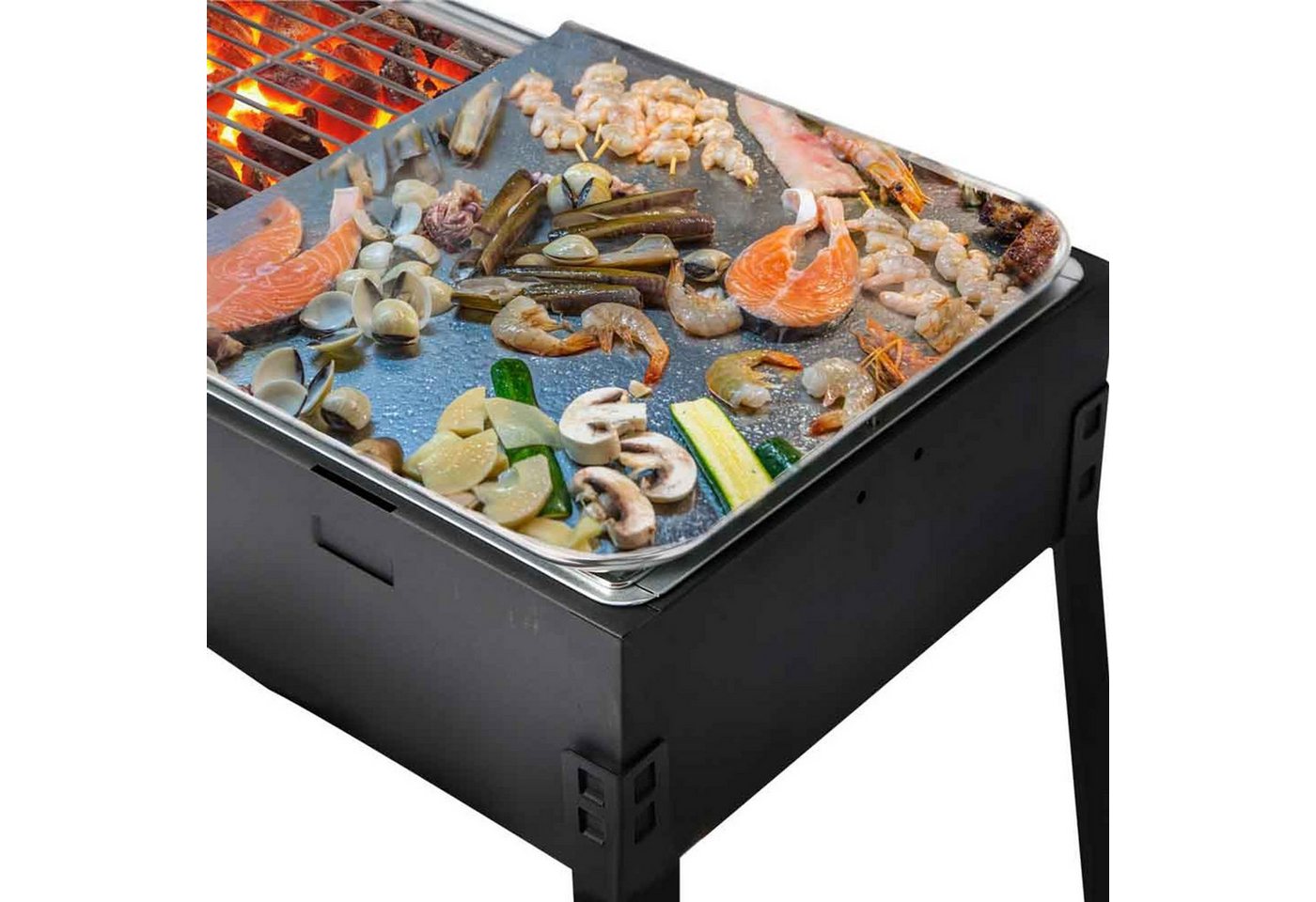 BURI Grillplatte Plancha Grillplatte Edelstahl Grillfläche rostfrei 33x33,5 cm antihaft Bild 2
