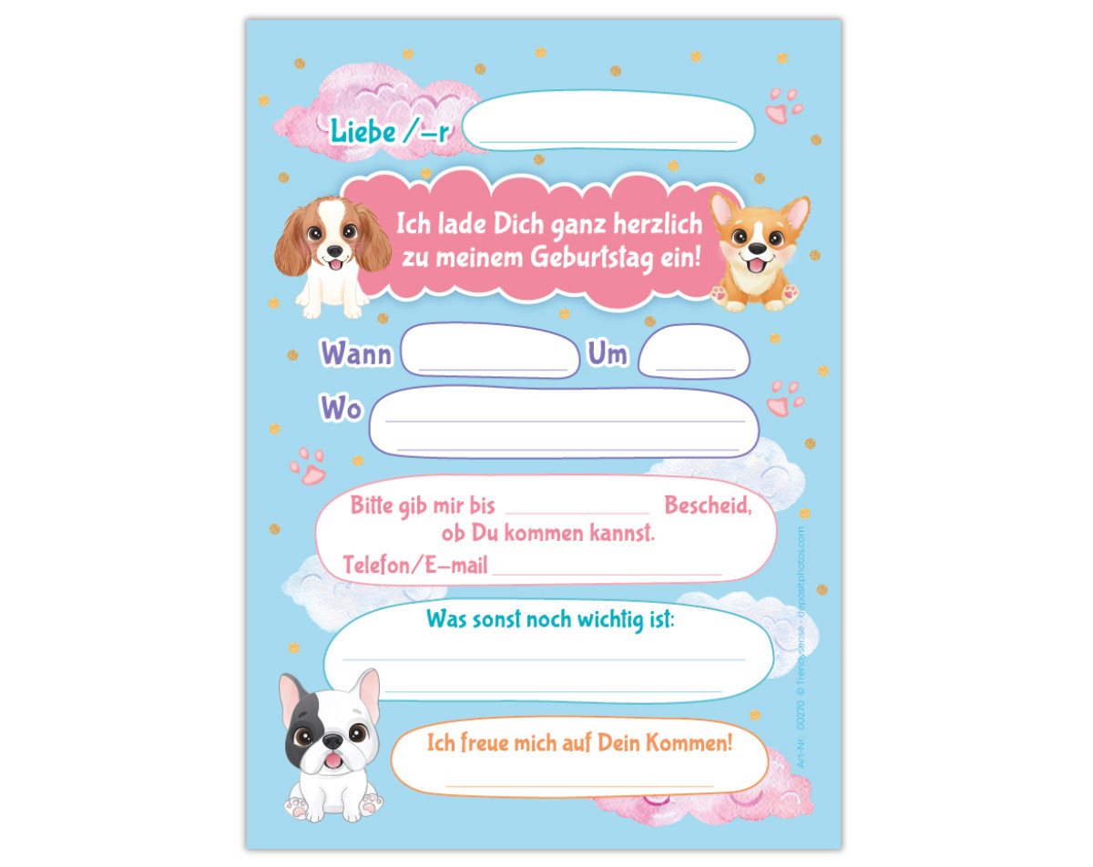 JUNAPACK Einladungskarten Hunde Einladungen zum 7. Kindergeburtstag Karten Mädchen Welpen, Einladungskarten mit einem Hunde Motiv zum siebten Geburtstag Bild 3