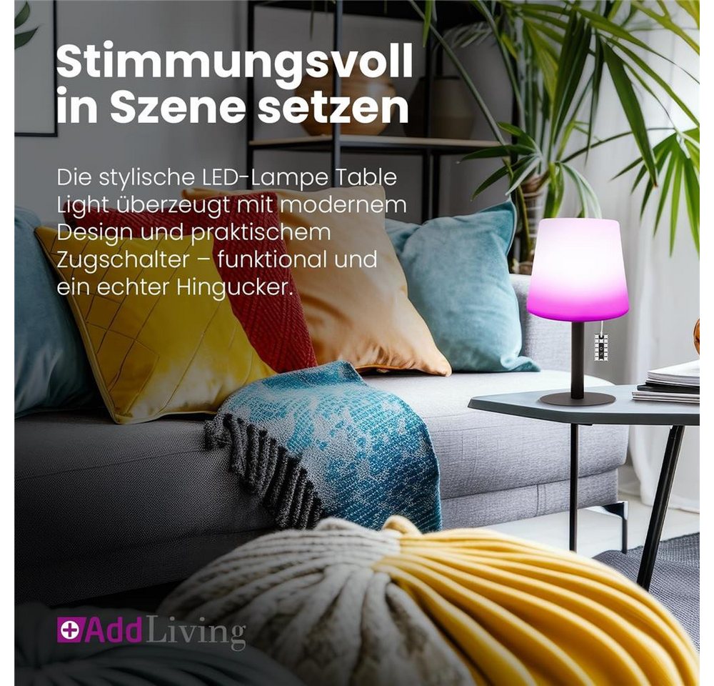 AddLiving LED Tischleuchte LED Tischlampe Table Light RGB dimmbar mit Zugschalter IP44, RGB-Farbwechsel, 12h Leuchtdauer, Zugschalter, 12 LEDs, IP44 Bild 3