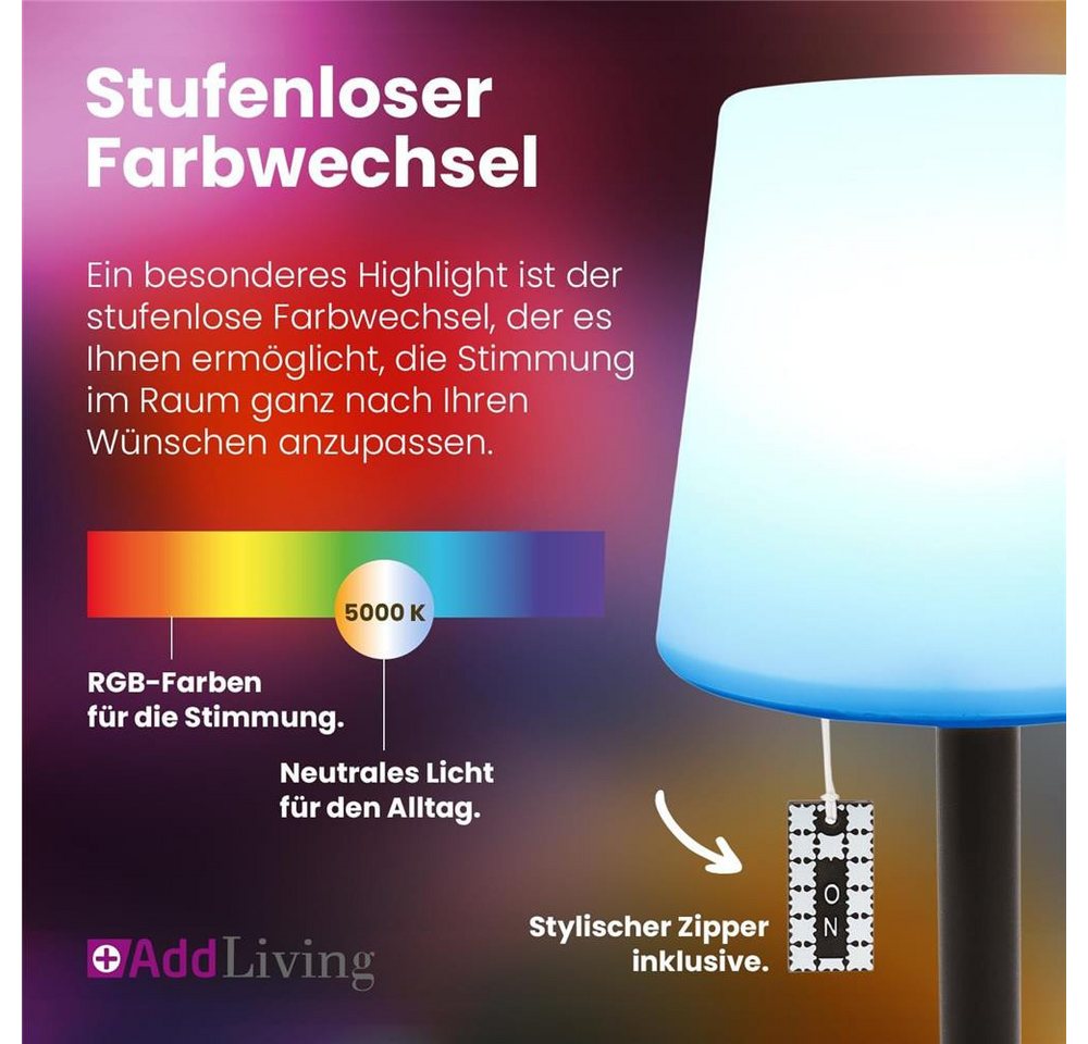 AddLiving LED Tischleuchte LED Tischlampe Table Light RGB dimmbar mit Zugschalter IP44, RGB-Farbwechsel, 12h Leuchtdauer, Zugschalter, 12 LEDs, IP44 Bild 4