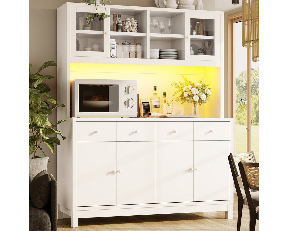 Odikalo Küchenbuffet Küchenschrank Buffetschrank mit App-gesteuerter RGB-LED (140*38.5*180cm mit Glastüren & 4 Schubladen, verstellbare Einlegeböden, Naturholz-Optik, belastbar bis 100kg) Bild 4