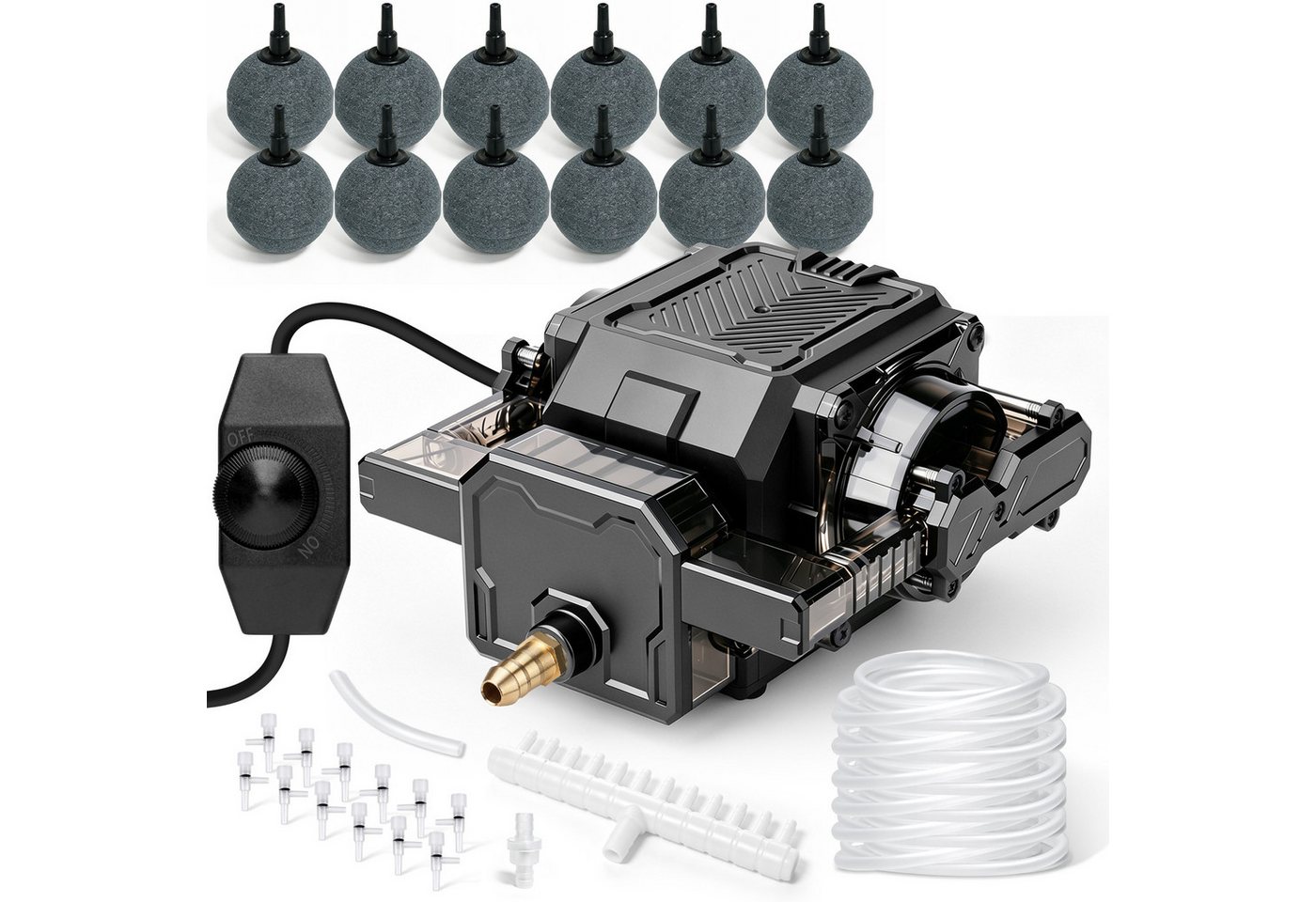 XERSEK Luftpumpe Aquarium Teichbelüfter mit 12 Luftstein Teichbelüftung Sauerstoffpumpe (Set, 42W, 45kPa, 80L/Min Flussregelbar, Dual-Kanal-Kupfermotor), für Aquarium Teich Hydroponisch und Großaquarien‌ Bild 4