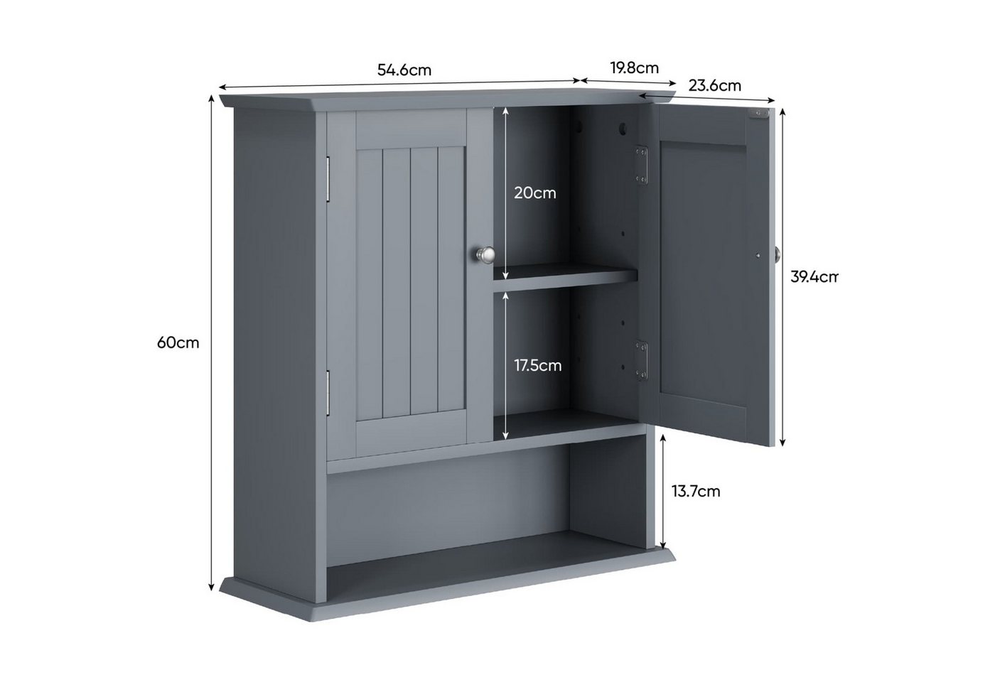 ANYSUN Hängeschrank Wandschrank mit Türen,Stauraum,Bad-Hängeschrank für Wäsche,Badezimmer Wäschekommode mit Wechselbare Trennwand,Drahtziehknopf,55x20x60cm Bild 2