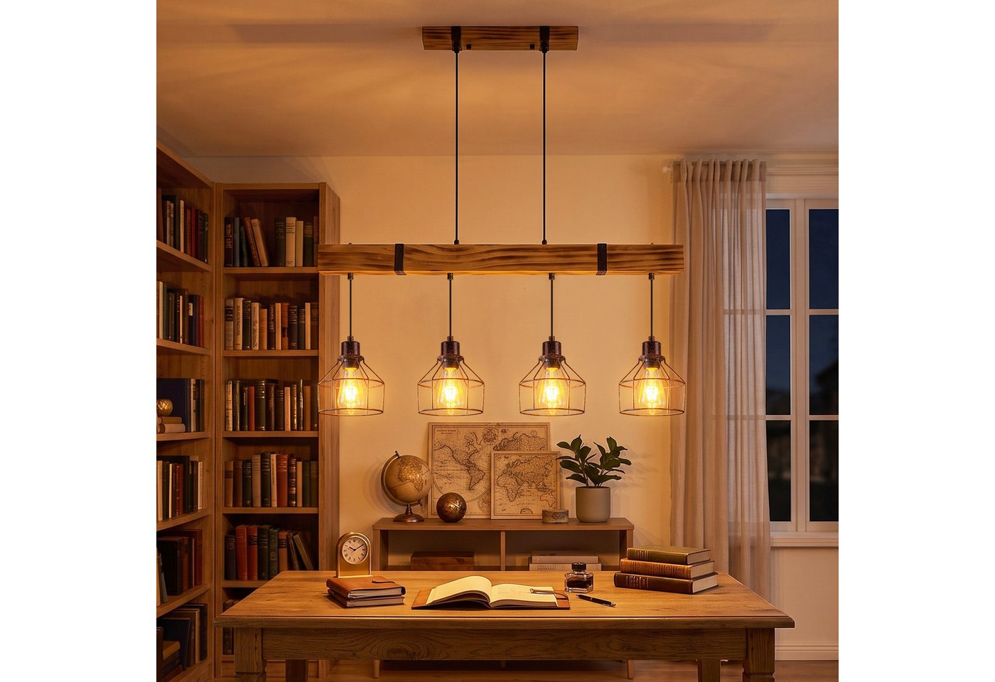 Nettlife Pendelleuchte Esstisch 3/4flammig Holz Schwarz Retro Industrial Hängelampe E27, ohne Leuchtmittel, Höhenverstellbar für Esszimmer Küche Wohnzimmer Bar