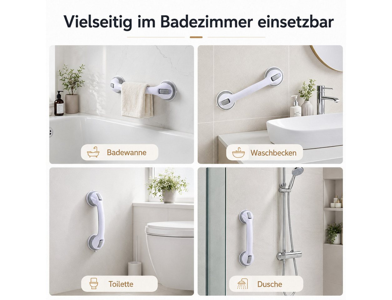 JASLIFE Haltegriff Haltegriff mit Saugnapf 42 cm, rutschfest, ohne Bohren für Bad & WC, Sicherer Halt auch bei Nässe, jederzeit abnehmbar